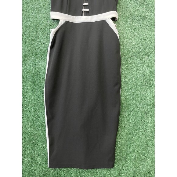 A'Gaci Black and White Striped Bodycon Dress Zip Sleeveless Size Medium - Picture 3 of 12